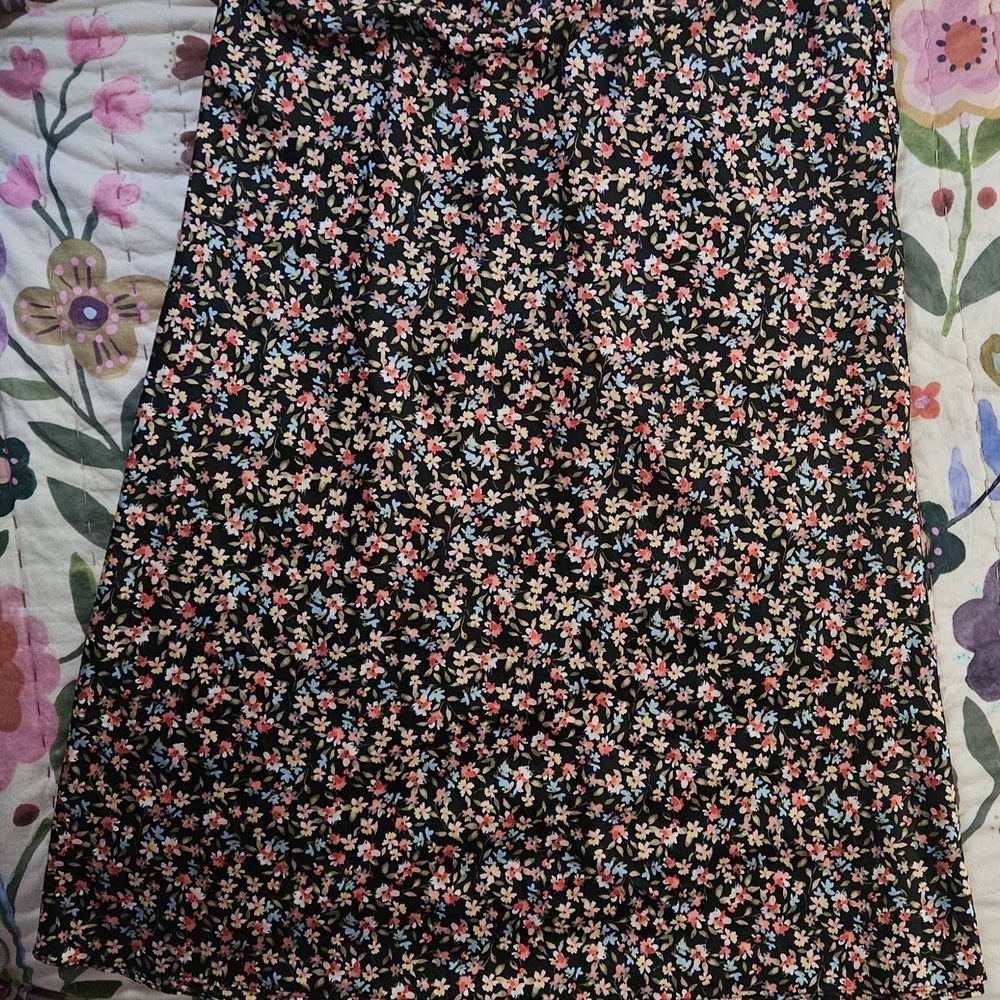 LOFT Black Floral Midi Skirt